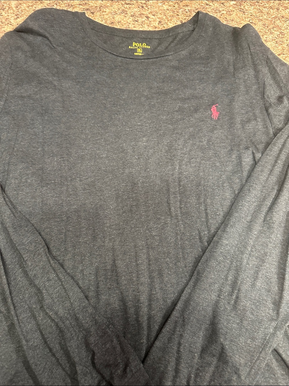 Men’s XL Polo by Ralph Lauren Men’s Charcoal Long-Sleeve Tee with Maroon Logo
